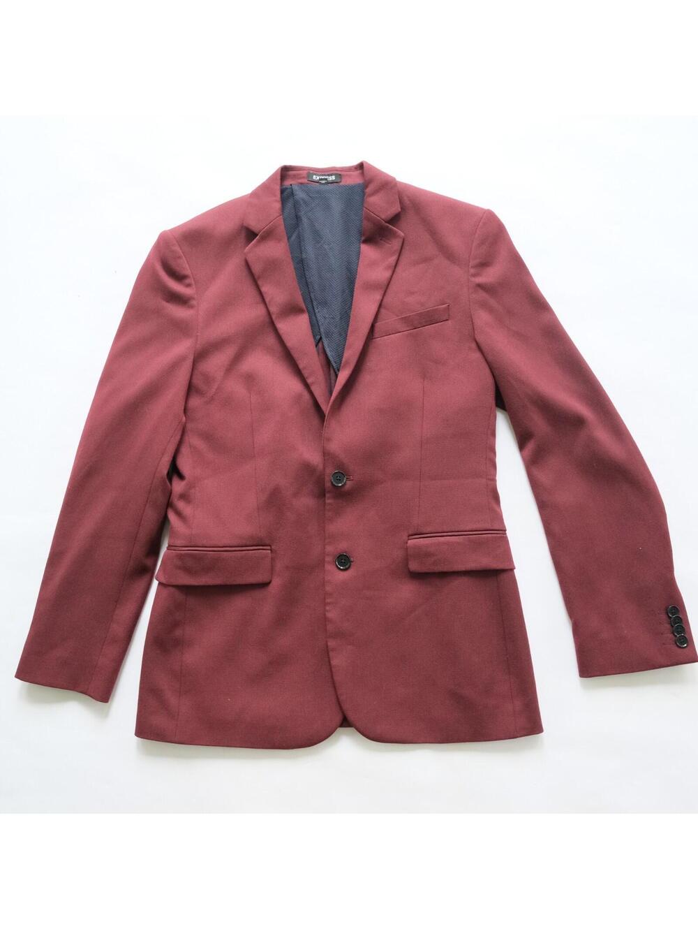 Express Extra Slim Fit Stretch Suit Jacket Blazer 38R Maroon Burgundy